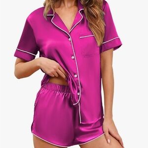 Women's Satin Silk Pajama Set in Fuchsia
